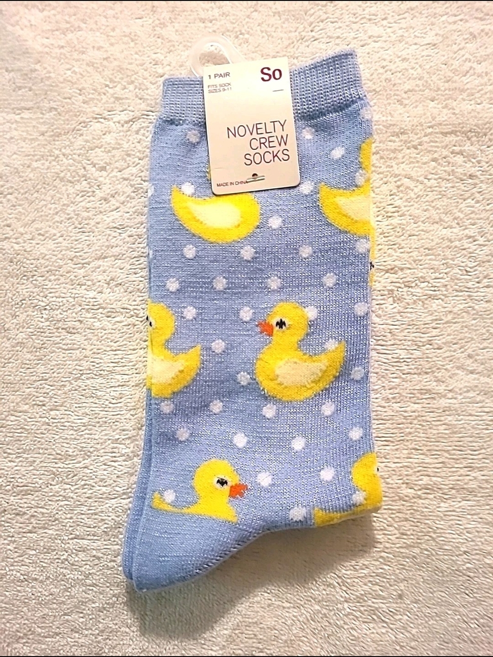 SO Blue Crew Socks with Yellow Duck Motif Size 9-11 NWT